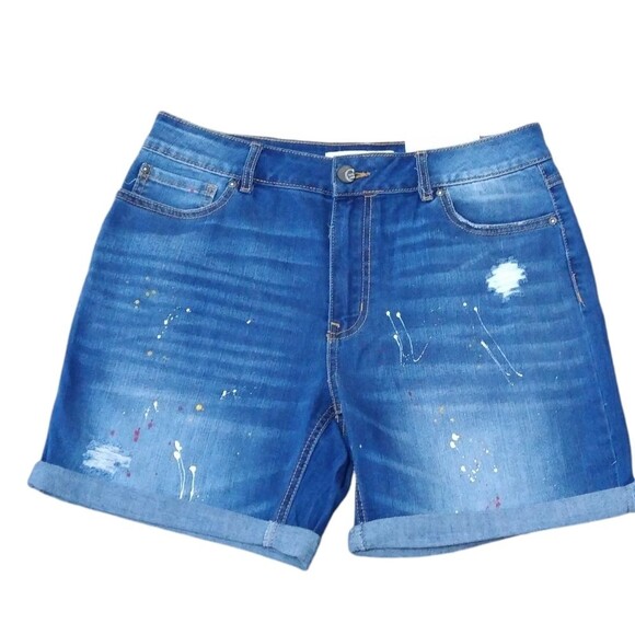 NWT EST. 1946 Blue Denim Jean Classic Paint Splatter Shorts Size 10 - Picture 1 of 6